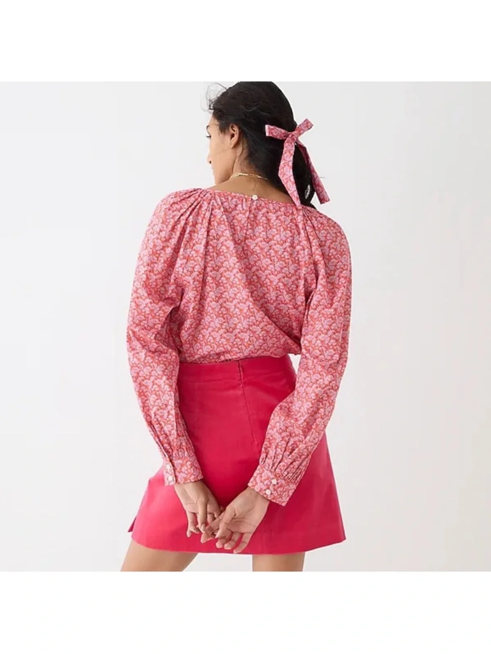 J. Crew Puff-Sleeve Roundneck Cotton Blouse in Liberty Toutouayette Fabric - S